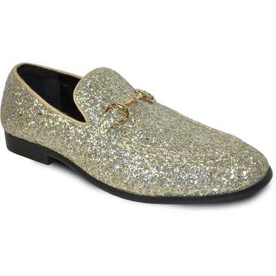 "Gold Sequin Prom 2026 Tuxedo Loafers - Modern Men's Glitter Footwear"