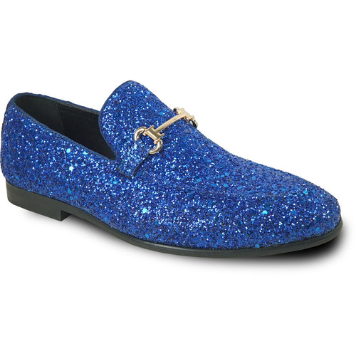"Royal Blue Glitter Sequin Men's Prom 2026 Tuxedo Loafers with Buckle"