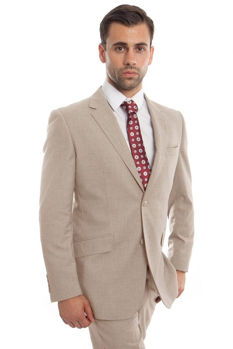 "Modern Fit Wool Suit for Men - Designer Two Button in Tan" - 34 Short