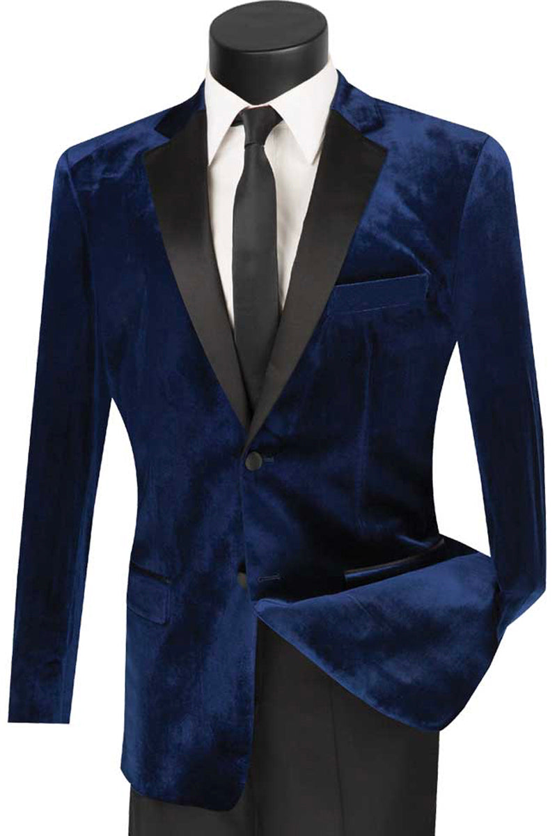Mens Modern Notch Velvet Tuxedo in Navy - 36 Short