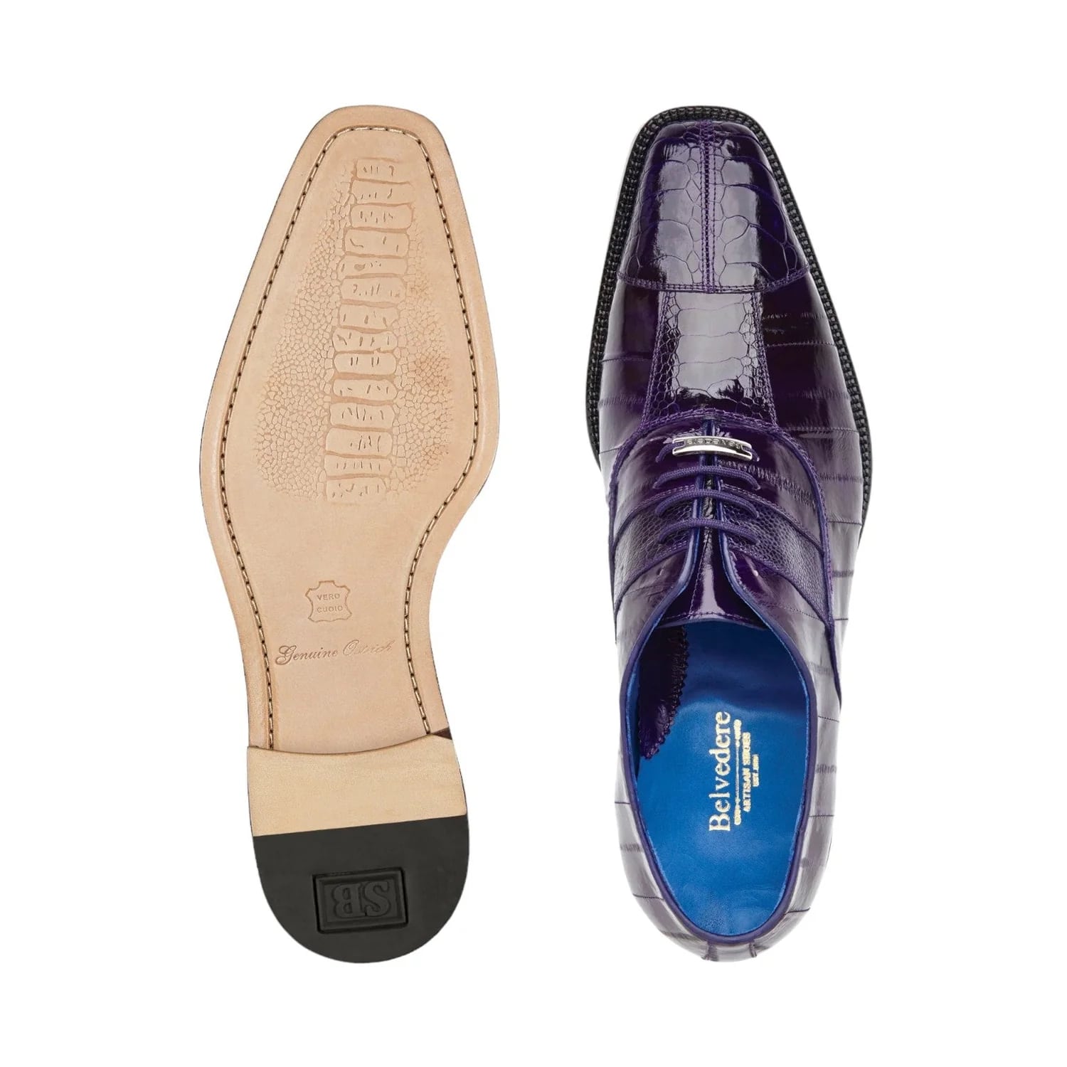 Belvedere Mare  Shoes Men's Purple Genuine Ostrich & Eel Split-toe Oxfords - 9.5