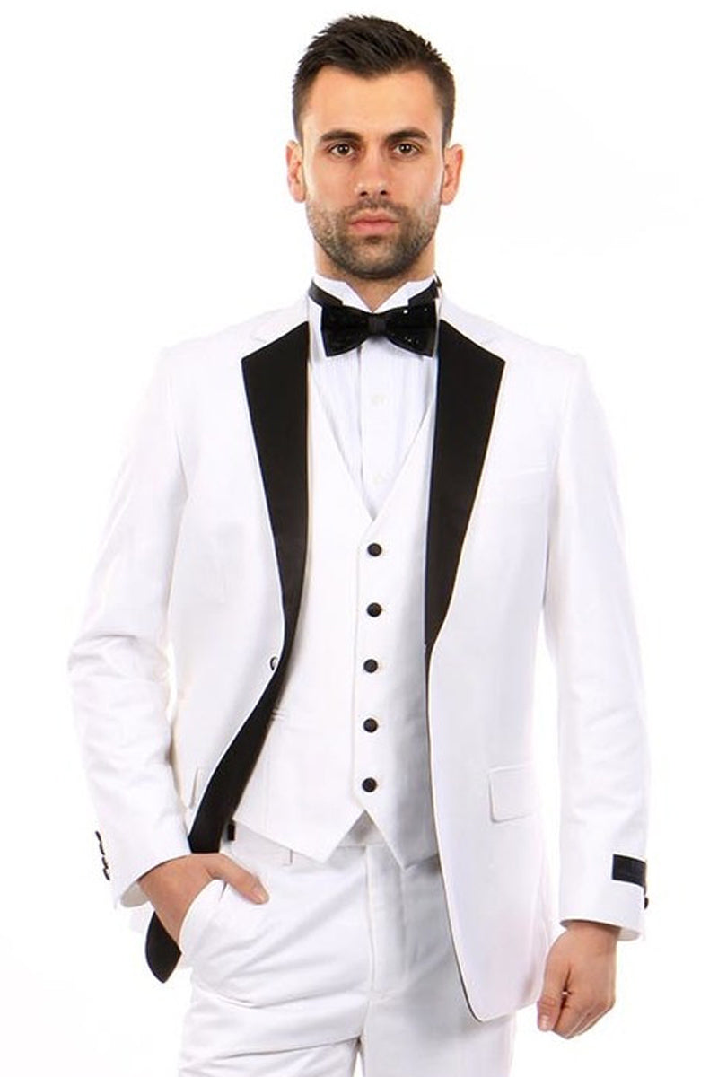 "Classic Men's Two Button Vested Notch Tuxedo - Black & White" suit - 40 Short