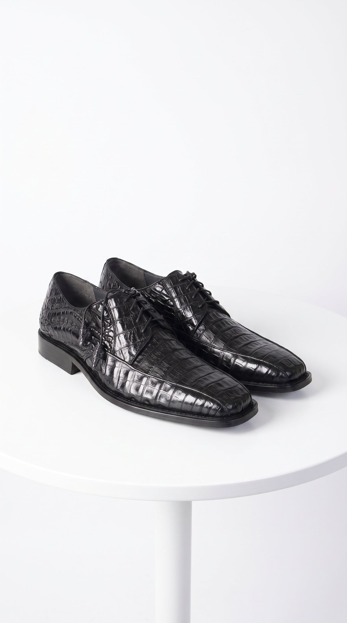 Men’s Original Exotic Caiman Belly Skin Shoes ZV038205, Black Lace-Up Formal Dress Shoes