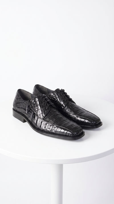 Men’s Original Exotic Caiman Belly Skin Shoes ZV038205, Black Lace-Up Formal Dress Shoes
