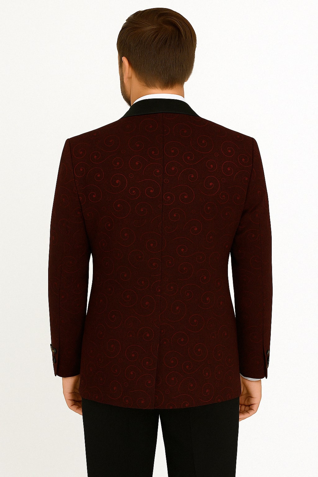 Paisley-300 Burgundy and Black Tuxedo Blazer with Bow Tie - 36 Short