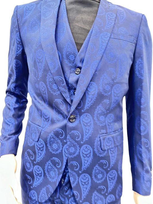 Paisley Suit - Royal Blue Prom 2025 Suit - Slim Fit Stage Suit