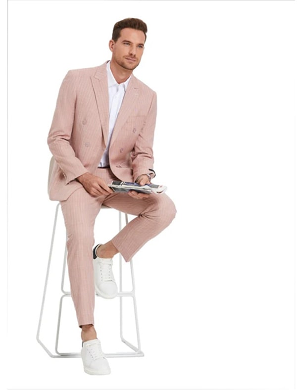 Pastel Pink Pinstripe Double-Breasted Suit - Coat Size 38