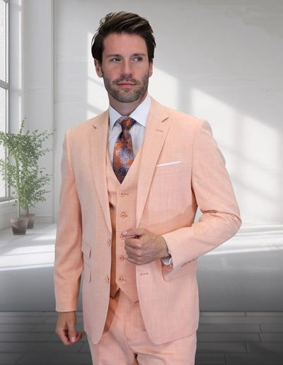 Peach Color Suit in 2 Buttons Ticket Pocket - Light Orange Blush Color Summer Suit By Statement