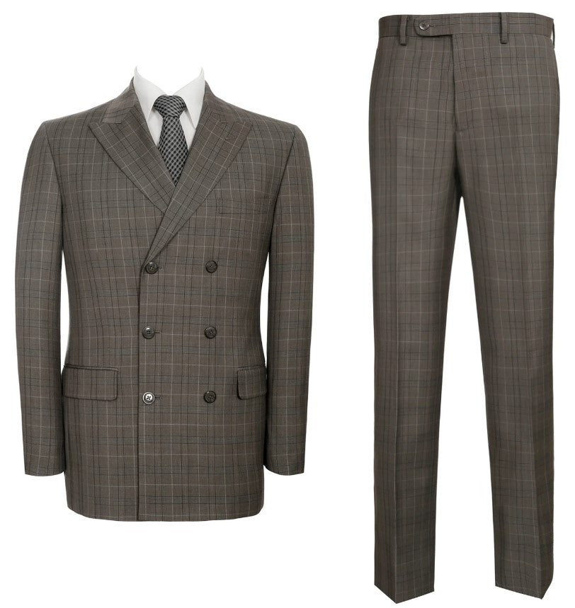 Mens 2-Piece Classic Fit Dual Side Vent Double Breasted Peak Lapel Plaid Suit - Coat Size 38