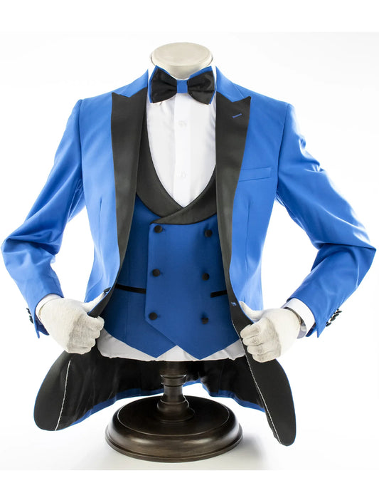 Mens Royal Blue Prom Tuxedo - Mens 2 Button Peak Lapel Prom Royal Blue Tuxedo with Double Breasted Vest