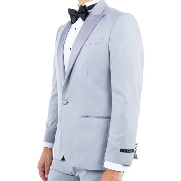 Peak Lapel  Tuxedo Separates Coat, Lt. Gray by ZeGarie - 38 Short Jacket+32 Waist Adjustable 28to34)(Height: 5 4 to5 7 )(Neck  15-16.5)S-M)
