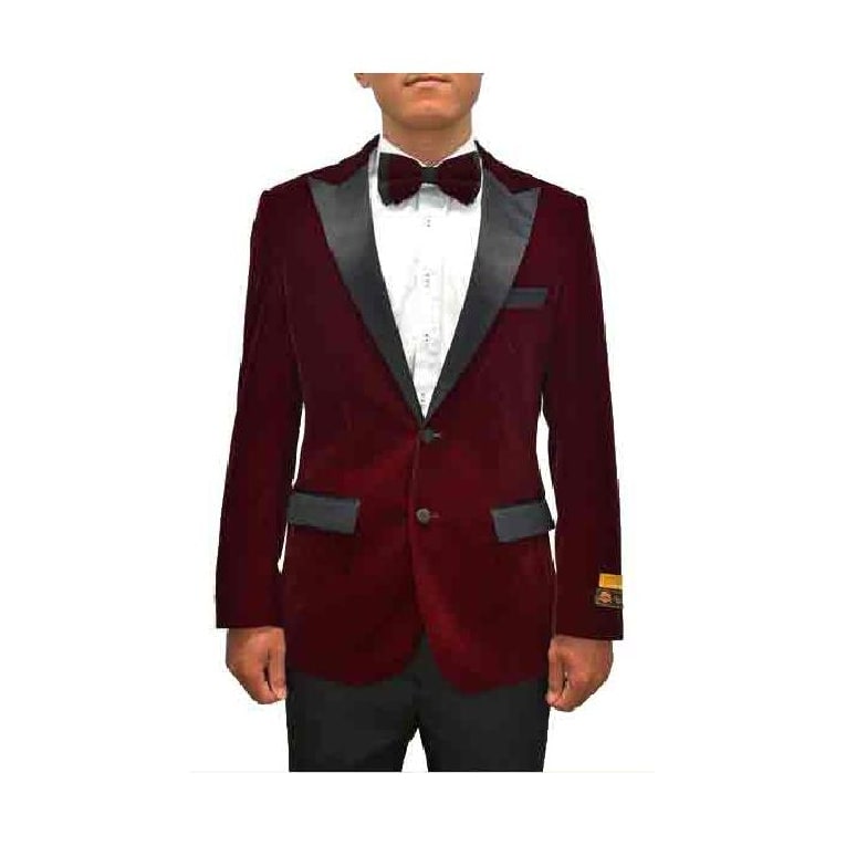 Peak Lapel Tuxedo Dinner Jacket Mens Burgundy Blazer