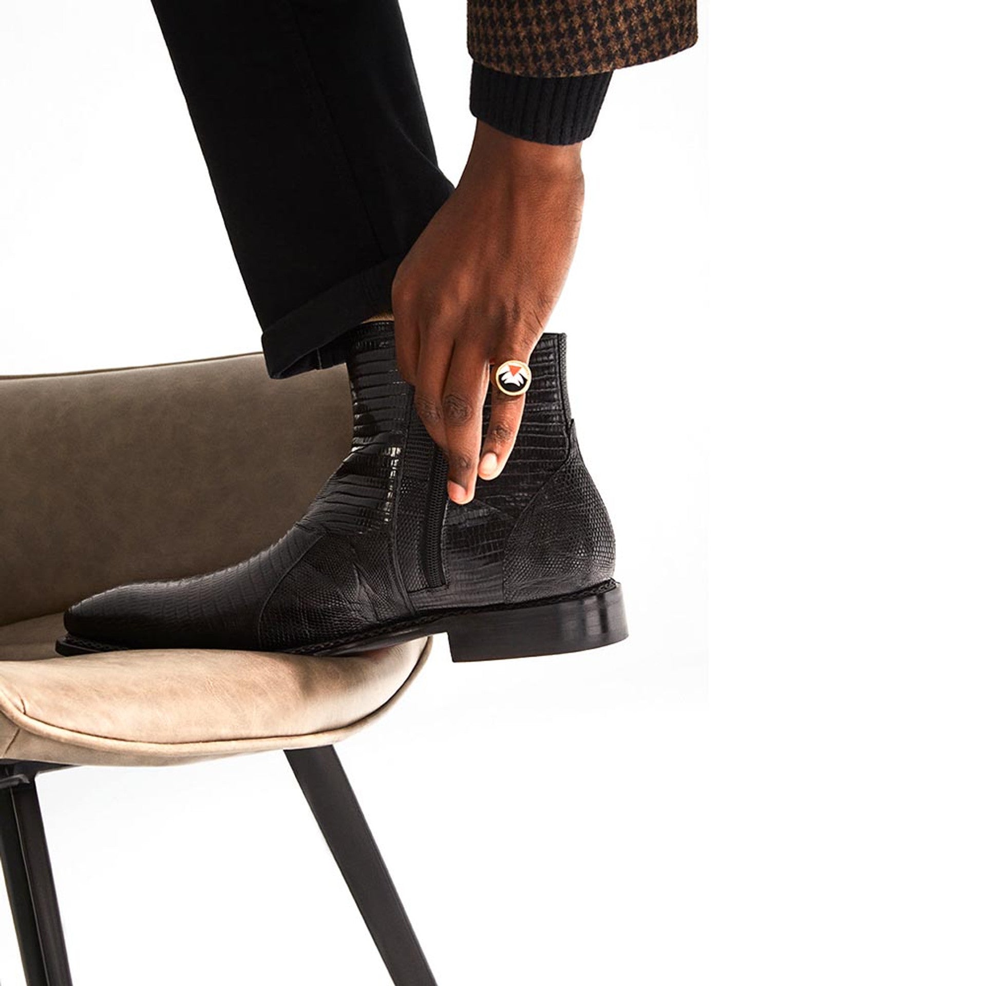 Peninsula Emblem Black Lizard Boots By Mezlan Made In Spain Brand - 8