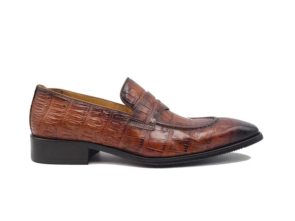 Carrucci Penny Loafer Features Alligator Embossed Calfskin - 13