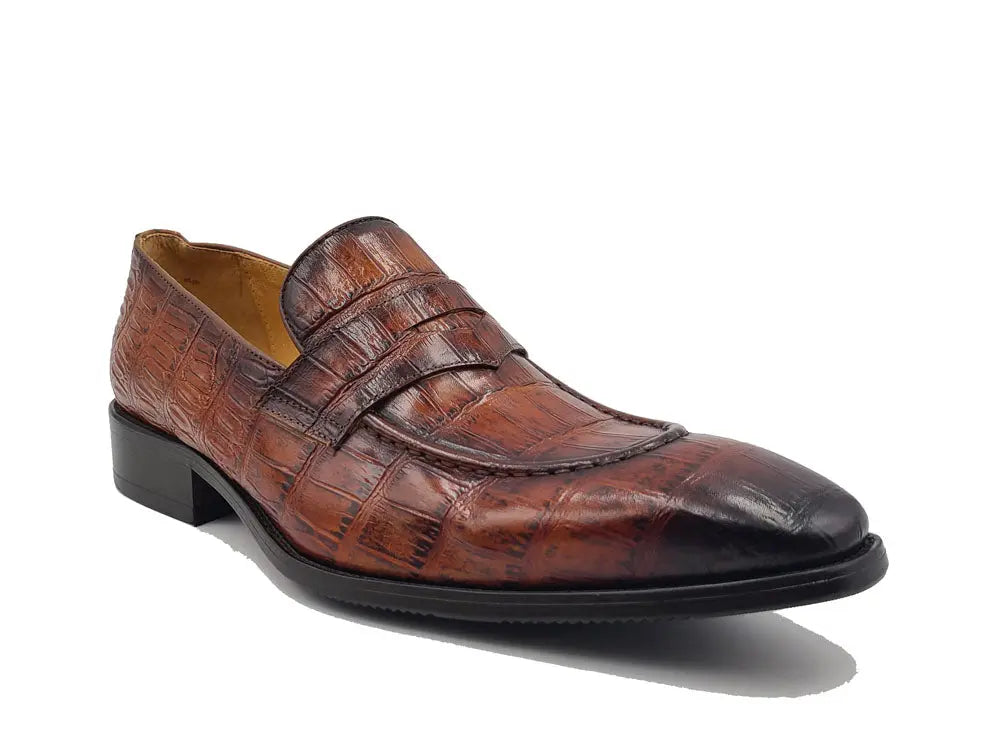 Carrucci Penny Loafer Features Alligator Embossed Calfskin - 13