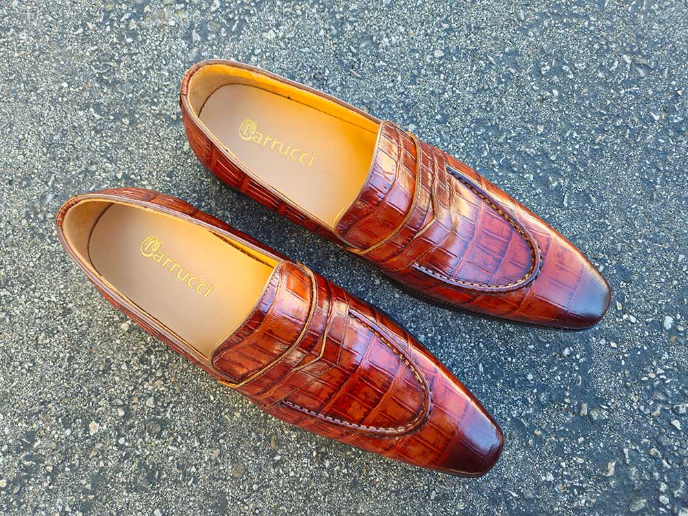 Carrucci Penny Loafer Features Alligator Embossed Calfskin - 13