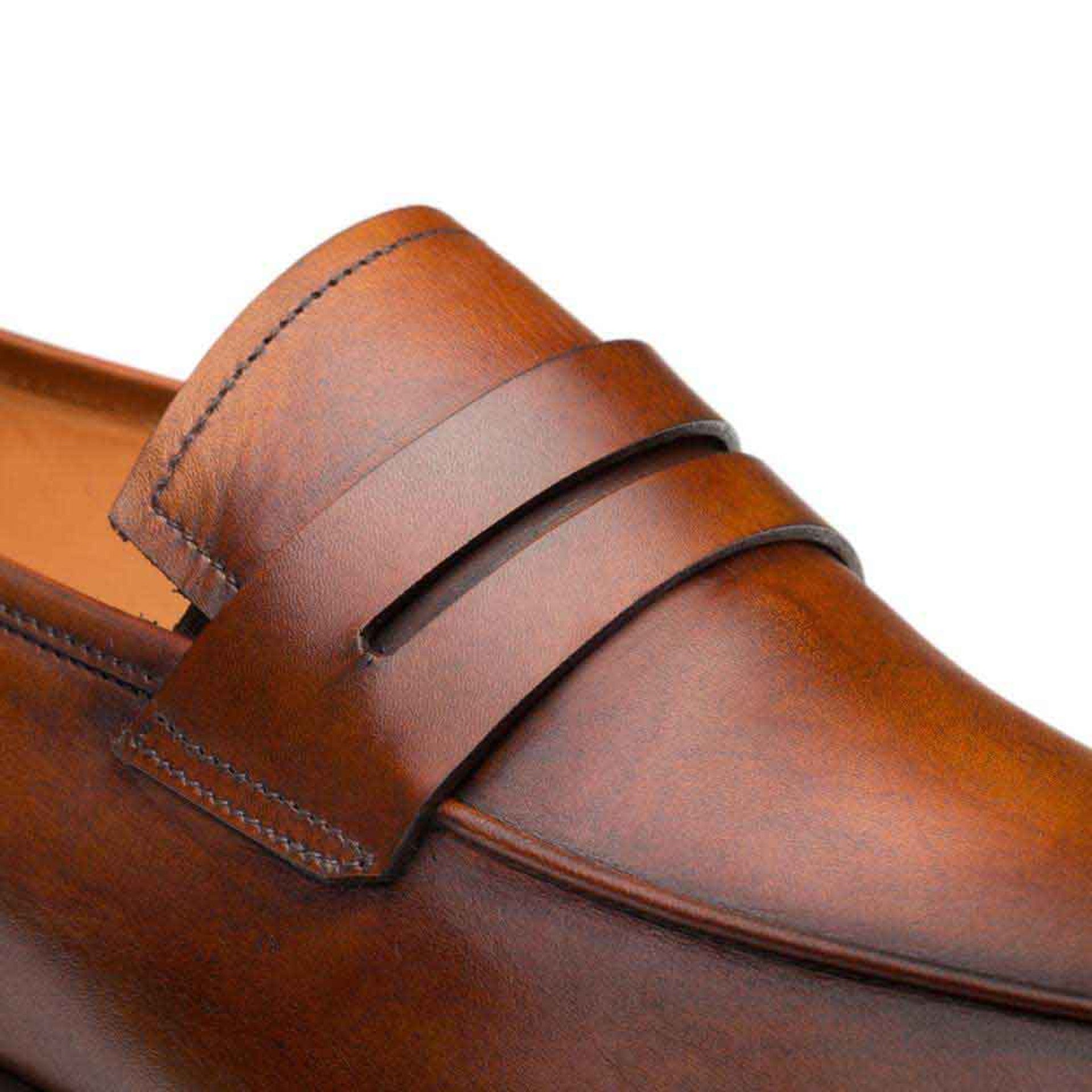 Mezlan Cognac Burnished Calfskin Penny Loafer - 8 M