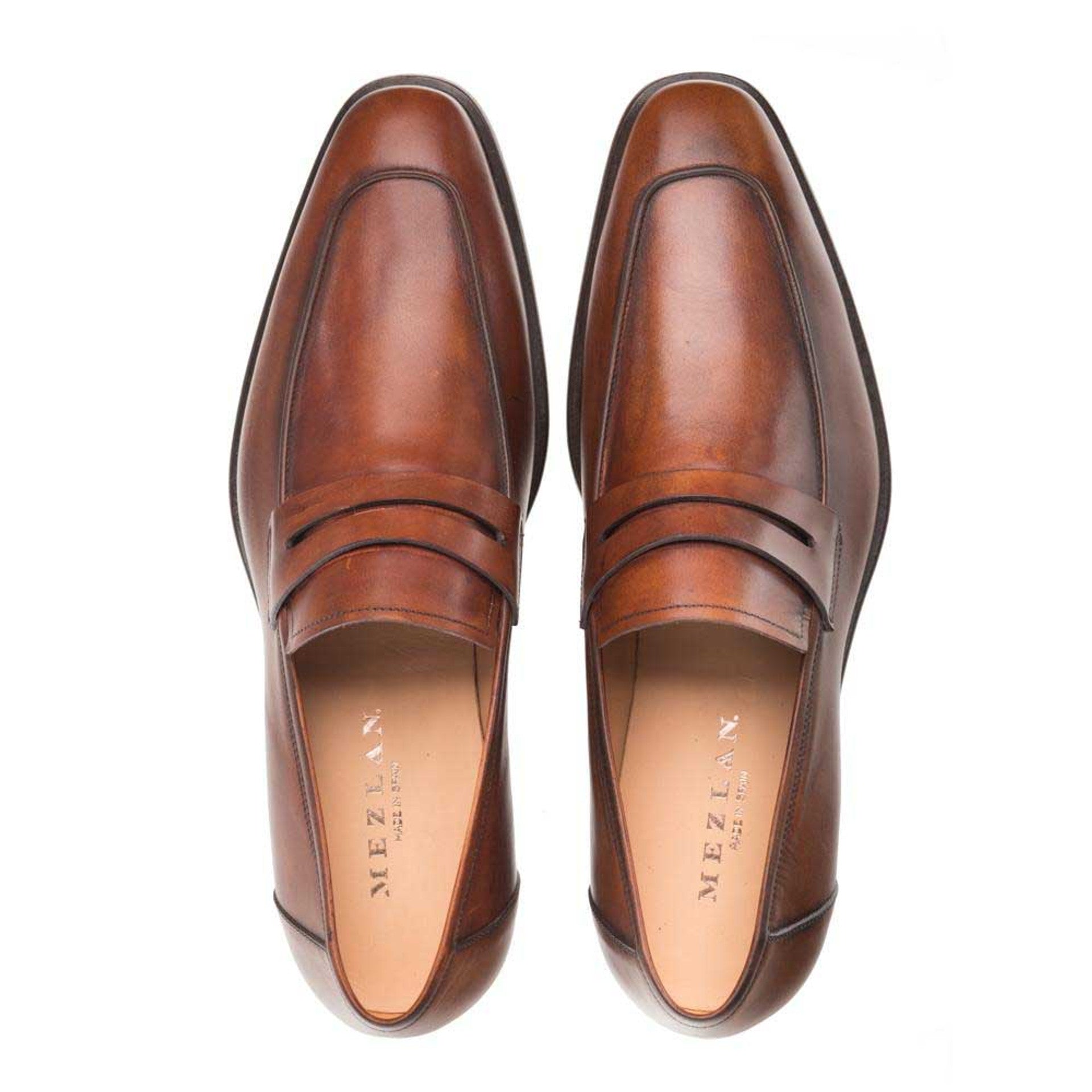 Mezlan Cognac Burnished Calfskin Penny Loafer - 8 M