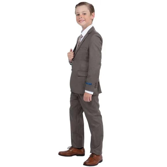 Perry Ellis Boys Sharkskin 5pc Suit, Stoned Cocoa - Boy Size : 4 (Weight 38 to 49)