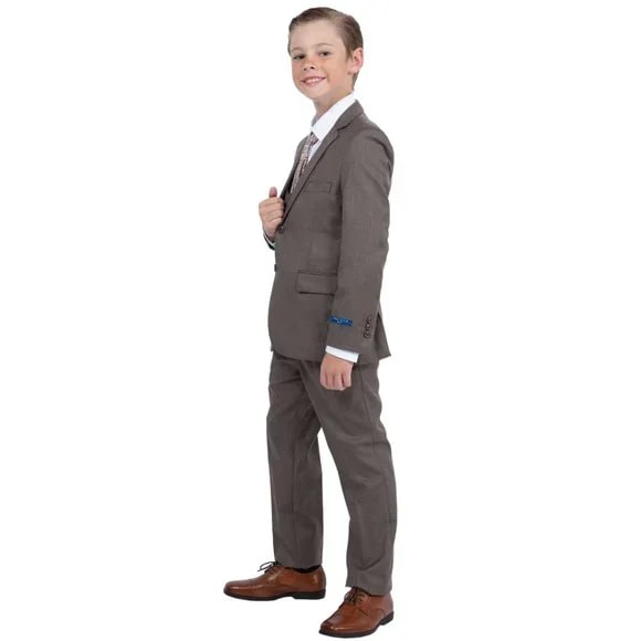 Perry Ellis Boys Sharkskin 5pc Suit, Stoned Cocoa