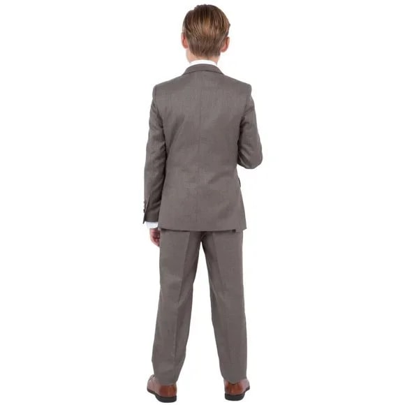 Perry Ellis Boys Sharkskin 5pc Suit, Stoned Cocoa - Boy Size : 4 (Weight 38 to 49)