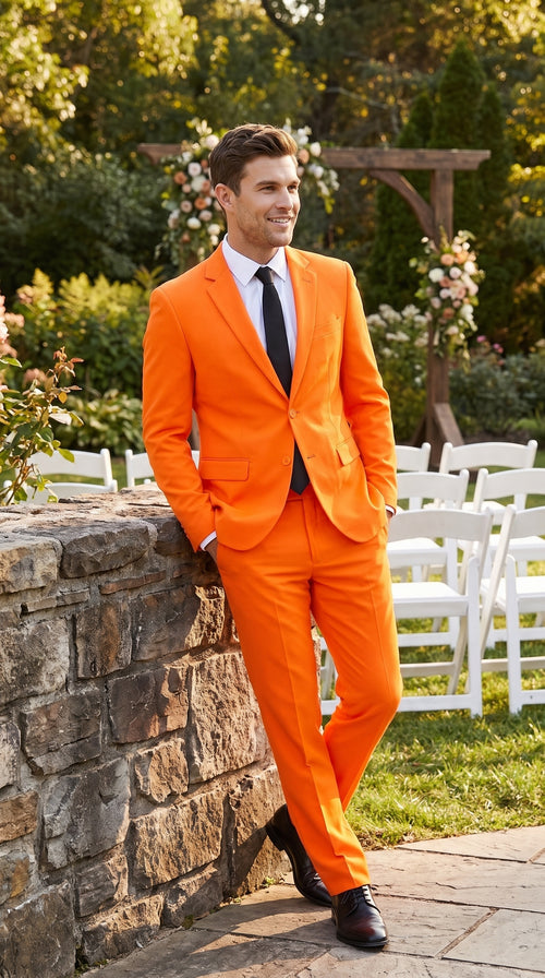 Men’s Orange Tuxedo Suit with Pants, Bright Orange Formal Prom Wedding Suit