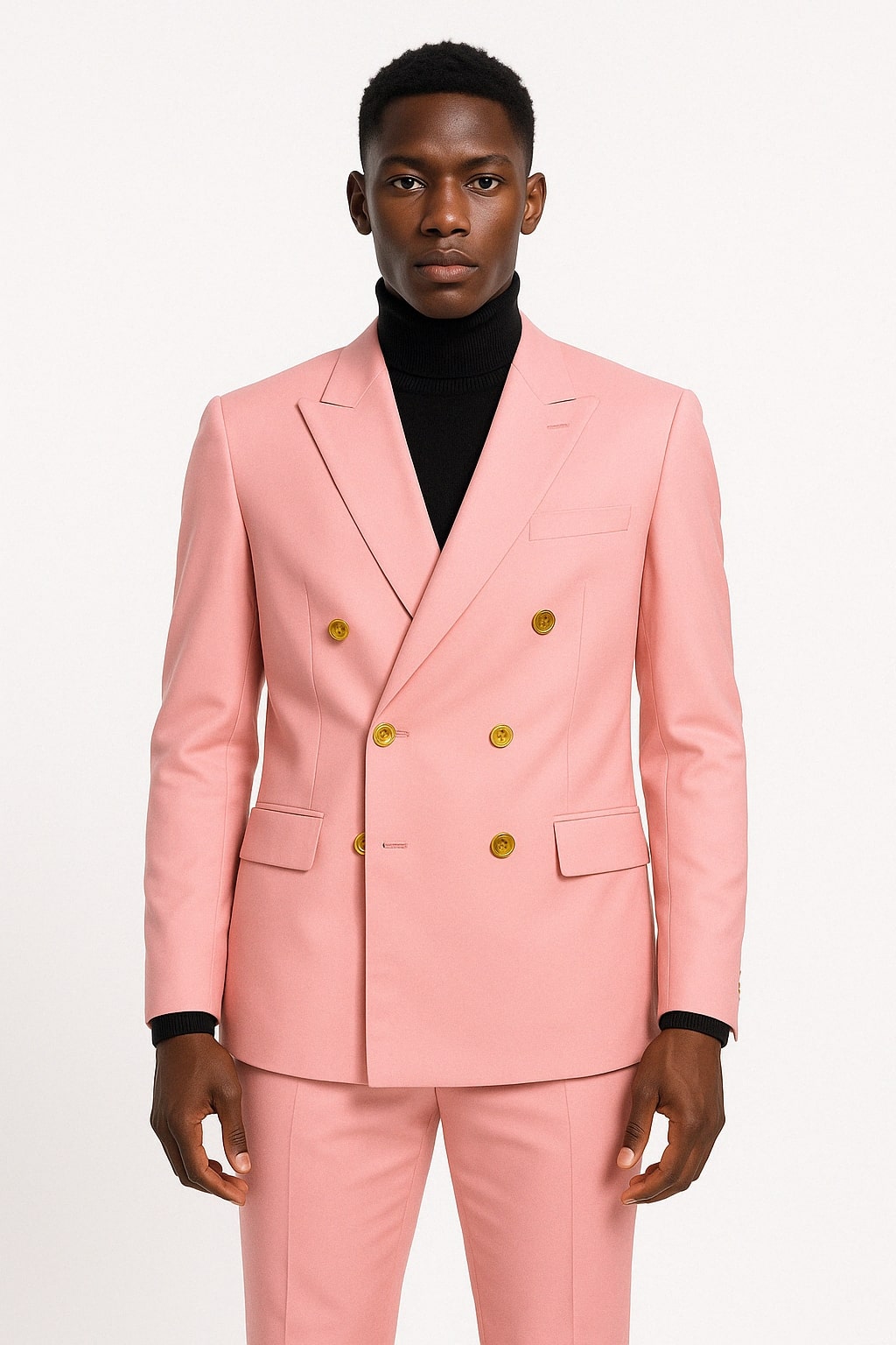 Mens Pink Double-Breasted Suit with Gold Buttons - 34 Short or Extra Small