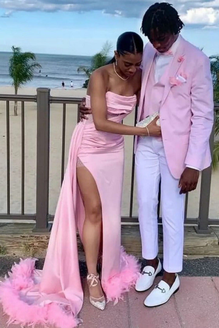 Pink And White Tuxedo Suit With White Pants + White Shirt + Pink Vest and Bowtie - 34 Short or Extra Small