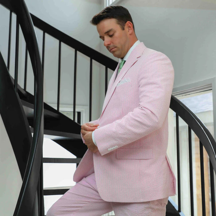 Seersucker Blazer - "Pink Lemonade"  Seersucker Sport Coat Pink Lemonade Seersucker Stretch Sport Coat suit