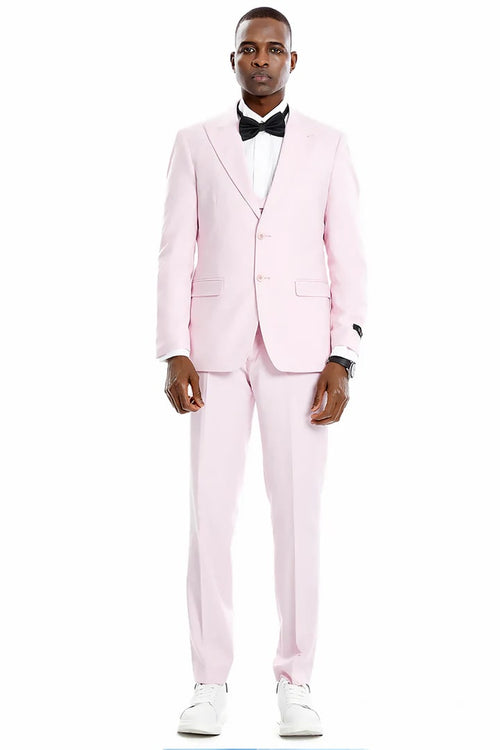 Cheap priced Suit  - Men's Two Button Vested Peak Lapel Pastel Wedding & Prom 2026 Pink Suit