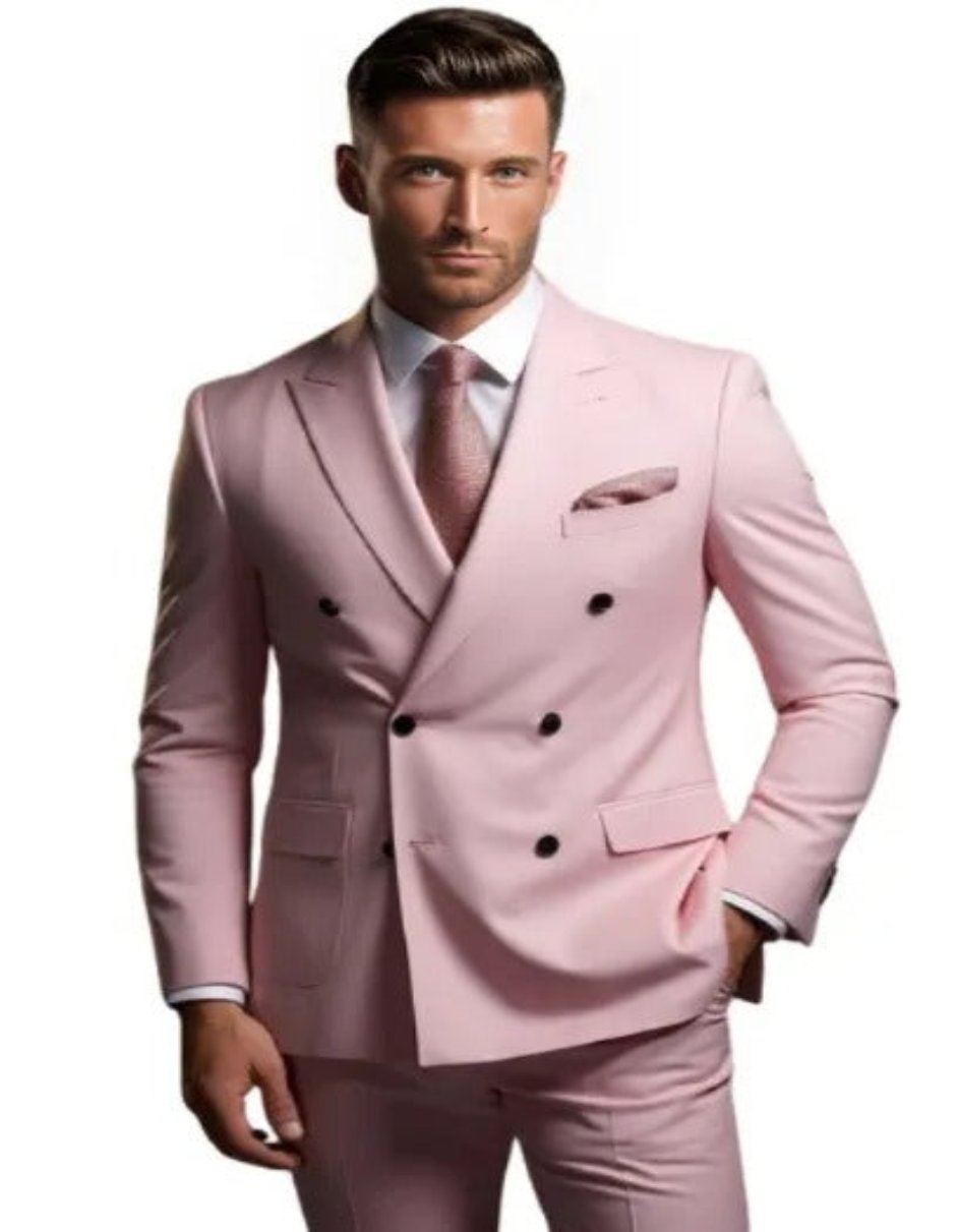 Mens Pink Linen Suit - Double Breasted Summer Suit