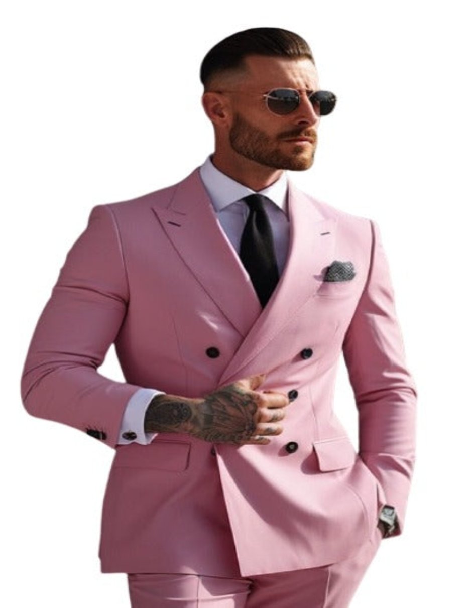 Mens Pink Linen Suit - Peak Lapel Summer Suit - 38 Short Jacket+32 Waist Adjustable 28to34)(Height: 5 4 to5 7 )(Neck  15-16.5)S-M)