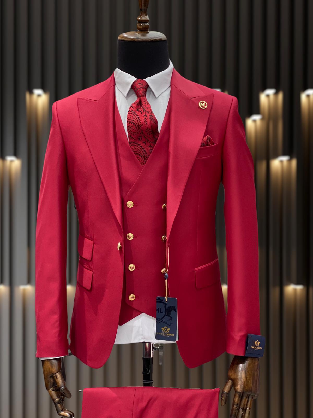 Mens Double breasted Suit - "Royal Blue" 1920s 1980s Style Peak Lapel Suits -  Back Side Vented  Mens One Button Peak Lapel Vested Wool Suit with Gold buttons in Royal Blue white - 40 Long + 34 Waist(Adjust 2" Large and amp 4")