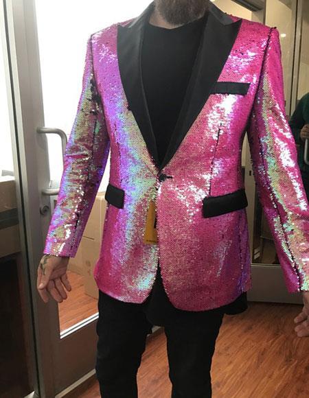 Sequin Tuxedo - Mens Blazer - Pink Dinner Jacket - Shiny Tuxedo Jacket