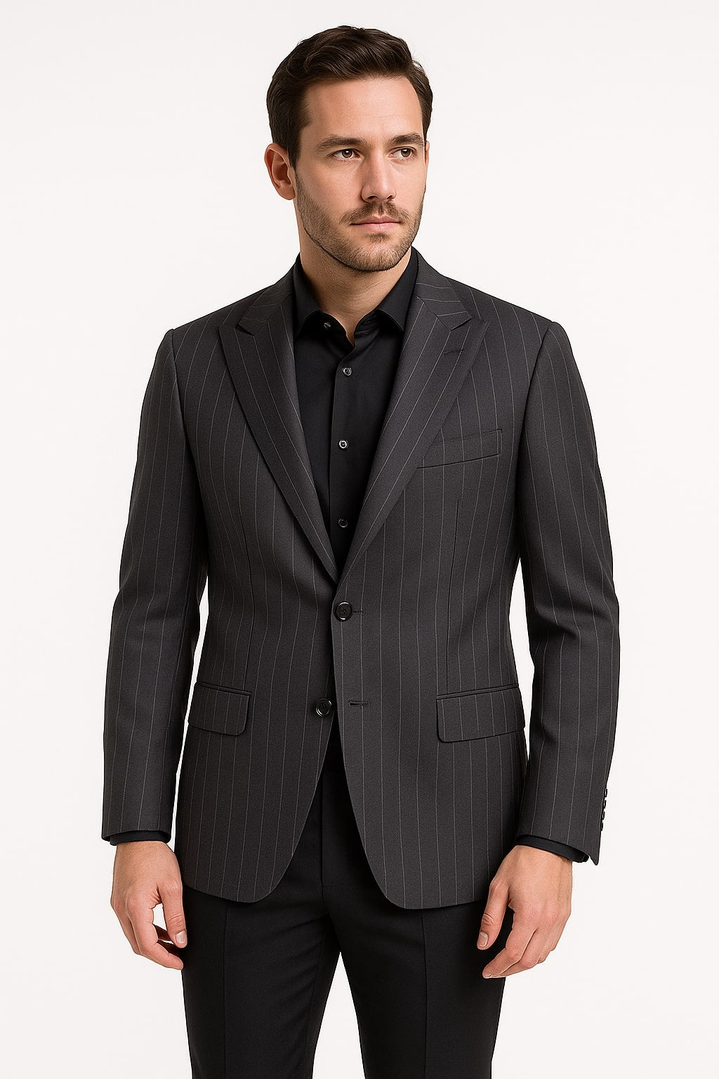 Pinstripe Blazer in Black Pinstripe Almost Dark Charcoal Grey Pinstripe Sport Coat - 1920s Pattern Sport Coat - 36 Short
