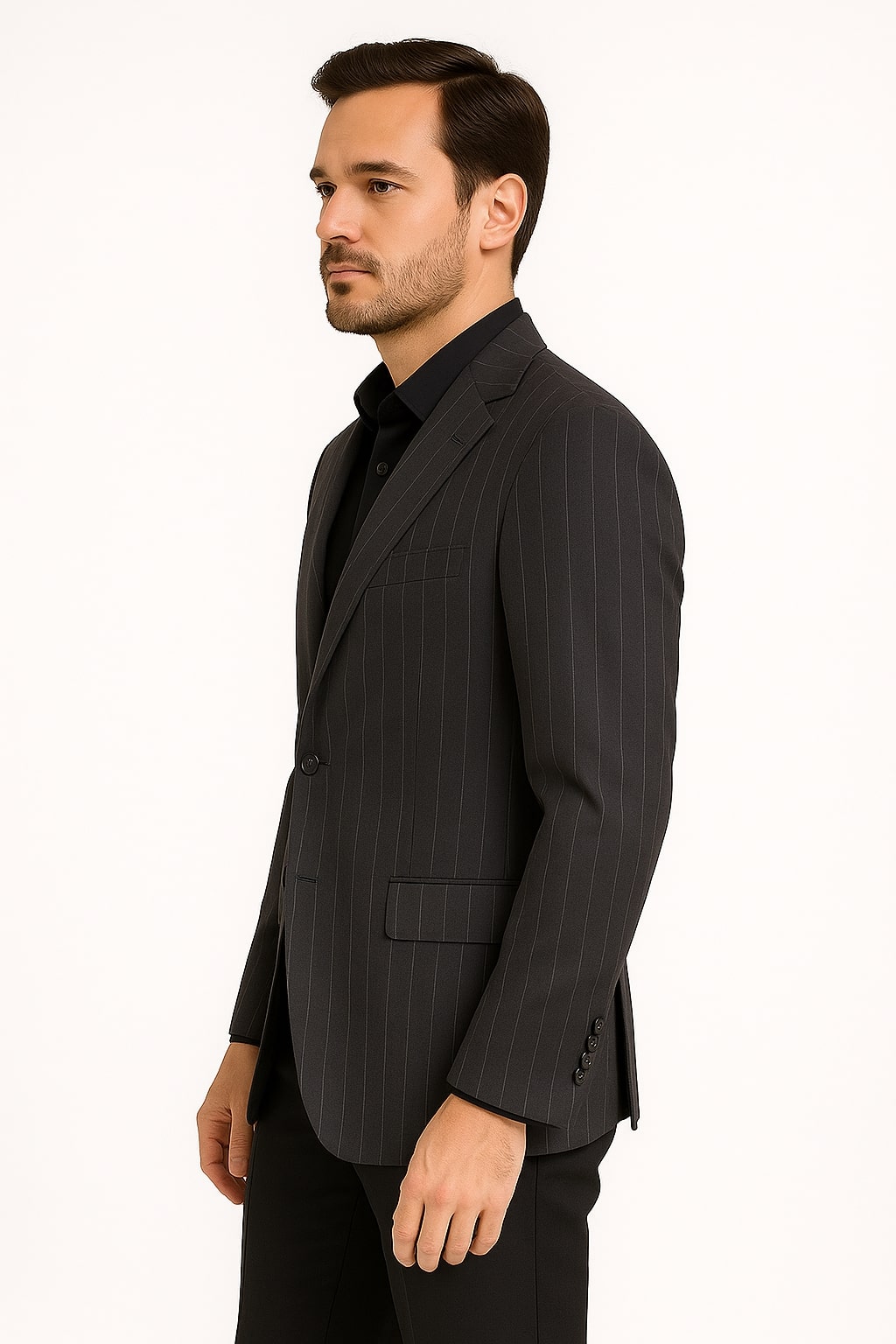 Pinstripe Blazer in Black Pinstripe Almost Dark Charcoal Grey Pinstripe Sport Coat - 1920s Pattern Sport Coat - 36 Short