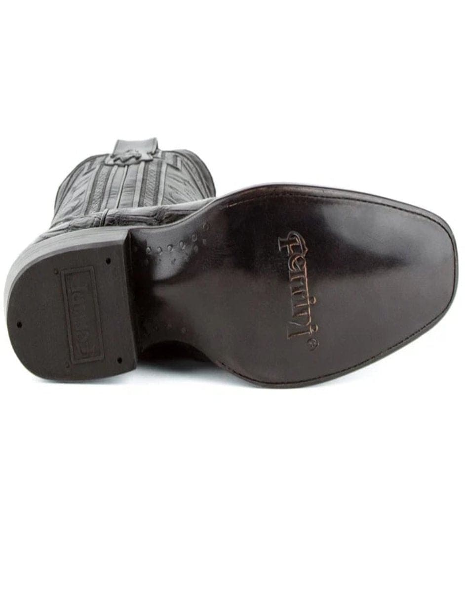 Ferrini Bronco Men's Print Pirarucu Fish Boots Handcrafted Black - 8D