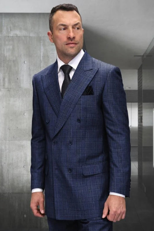 Mens Vested Classic Fit Double Breasted Vest Suit in Sapphire Plaid main image 0