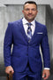 Mens 3 Piece 100 Percent Wool Suit - Affordable Italian Super 150's Fabric in Plaid Texture Fabric in Color Indigo - Online Special