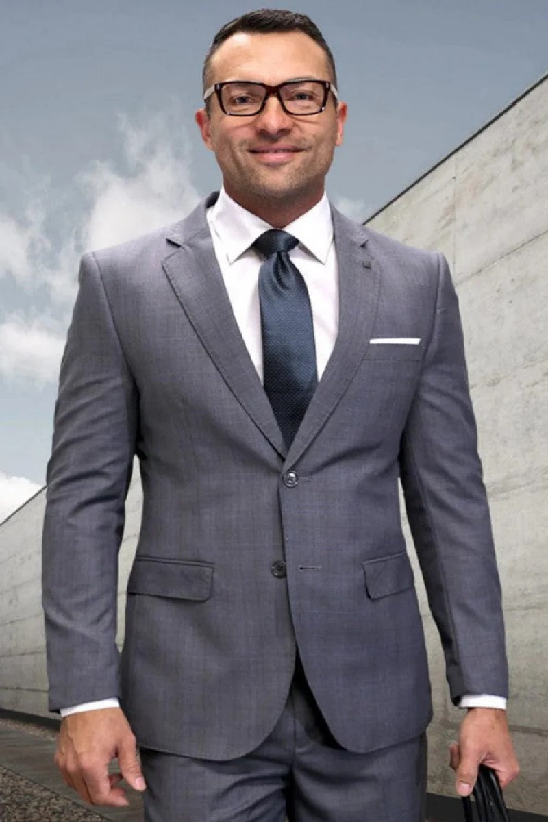 Mens 3 Piece 100 Percent Wool Suit - Affordable Italian Super 150's Fabric in Plaid Texture Fabric in Color Oxford - Online Special - Coat Size 38