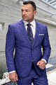 Mens 3 Piece 100 Percent Wool Suit - Affordable Italian Super 150's Fabric in Plaid Texture Fabric in Color Sapphire - Online Special blue