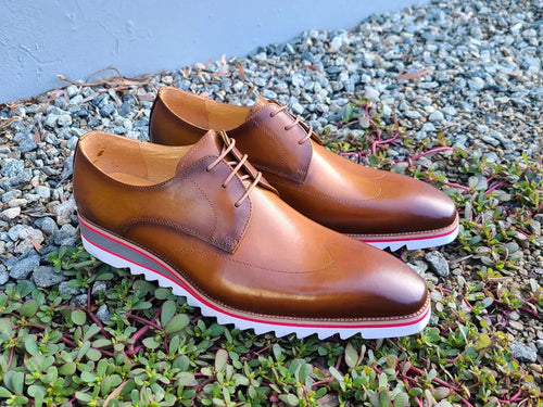 Carrucci Plain Toe Wing-tip Stitching Blucher style Oxford