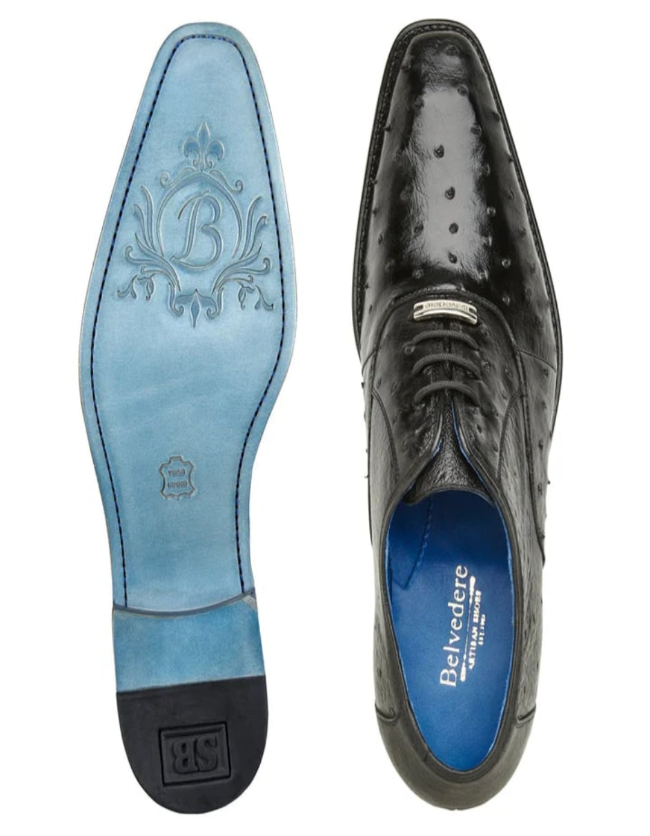 Men's Belvedere Orlando Ostrich Quill Plain Toe Black Dress Shoe - US 8.0 Standard/D/ Medium / Eu:41-42