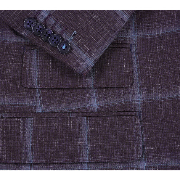 English Laundry Suits  Designer Brand - Wool Stretch with Linen Double Breasted Plum Slim Fit Suit By English Laundry