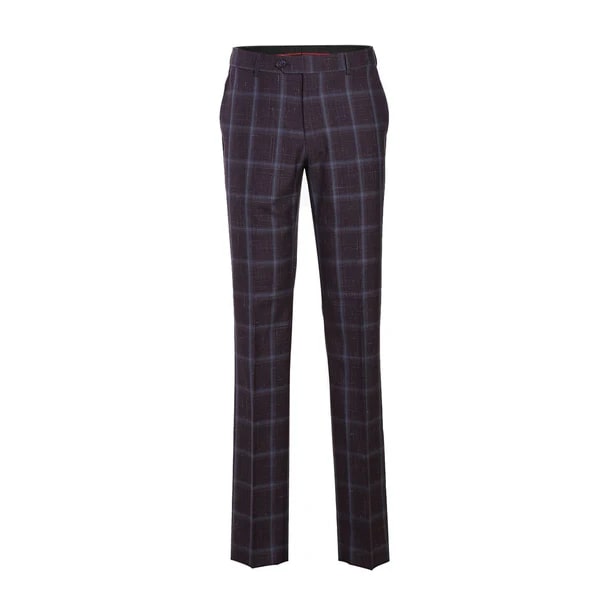 English Laundry Suits  Designer Brand - Wool Stretch with Linen Double Breasted Plum Slim Fit Suit By English Laundry - Coat Size 38