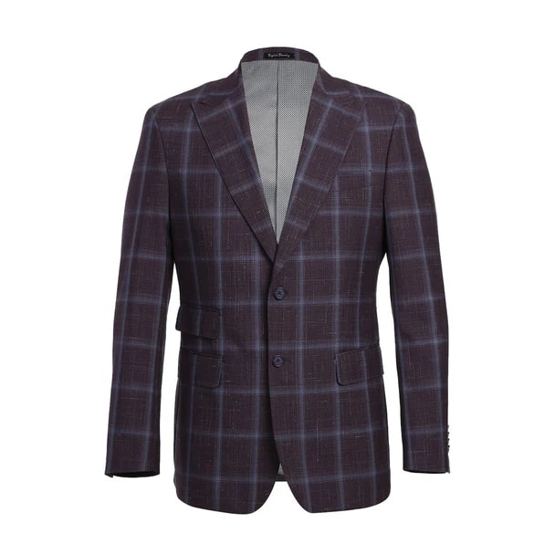English Laundry Suits  Designer Brand - Wool Stretch with Linen Double Breasted Plum Slim Fit Suit By English Laundry - Coat Size 38