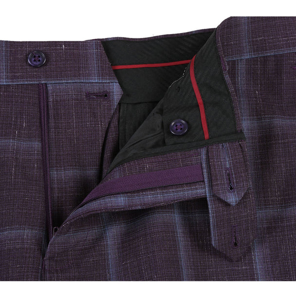 English Laundry Suits  Designer Brand - Wool Stretch with Linen Double Breasted Plum Slim Fit Suit By English Laundry - Coat Size 38