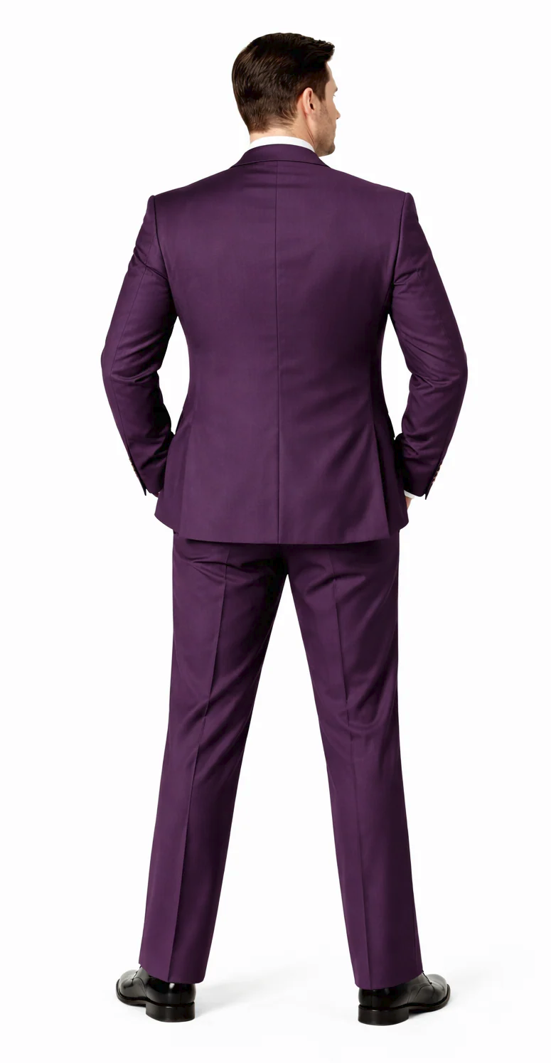 Rossiman Mens Plum Purple Suit – Gold Buttoned Double-Breasted Elegance - 38 Short Jacket+32 Waist Adjustable 28to34)(Height: 5’4”to5’7”)(Neck 15-16.5)S-M)