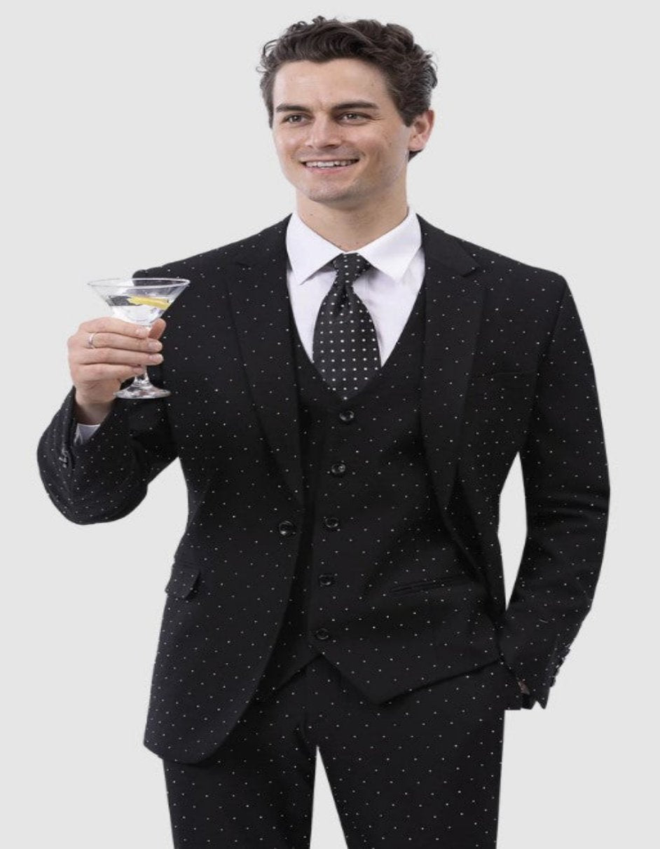 Polka Dot Suit Black and White Dots - Polka Dot Blazer with Black Pants - 38 Regular