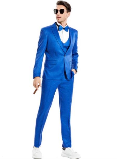 Polka Dot Suit - Polka Dot Blazer - Prom Suit - Stage Vested Suit Royal Blue - 38 Short Jacket+32 Waist Adjustable 28to34)(Height: 5 4 to5 7 )(Neck  15-16.5)S-M)